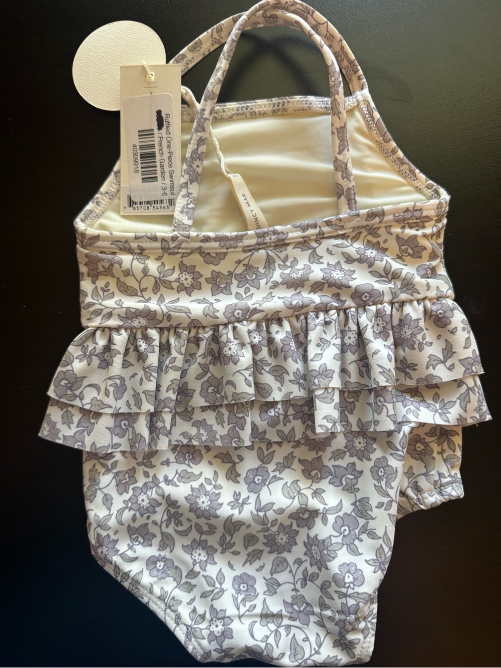 NWT Quincy Mae Ruffled One-Piece Swimsuit, French Garden print, 3-6M - Picture 4 of 5